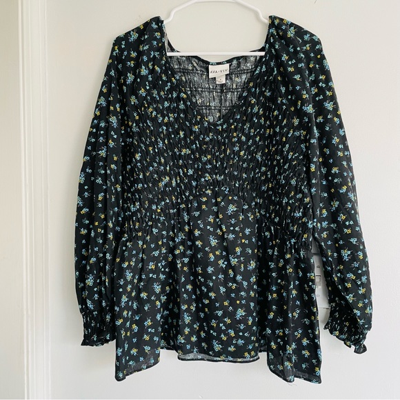 *DONATED* AVA & VIV NWT Black Floral Smocked Peplum Top Size 1X - Picture 12 of 12